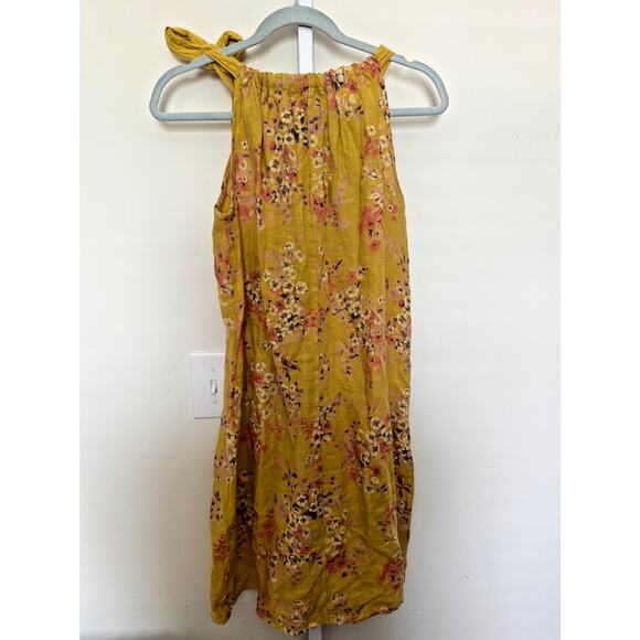 Bellambra Linen Dress Italy Size S Sleeveless Knee Length Boho Floral Yellow - Picture 7 of 7